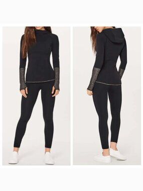 Lululemon Shape Up Pullover Nulu Size 6 Black Thumb Holes Hoodie YOGA Top